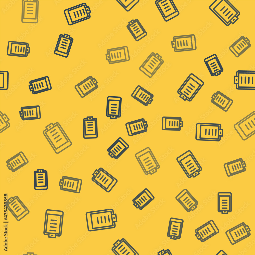 Poster blue line clipboard with checklist icon isolated seamless pattern on yellow background. control list