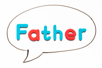 Fototapeta premium Alphabet letter with word father in black line hand drawing as bubble speech on white board background
