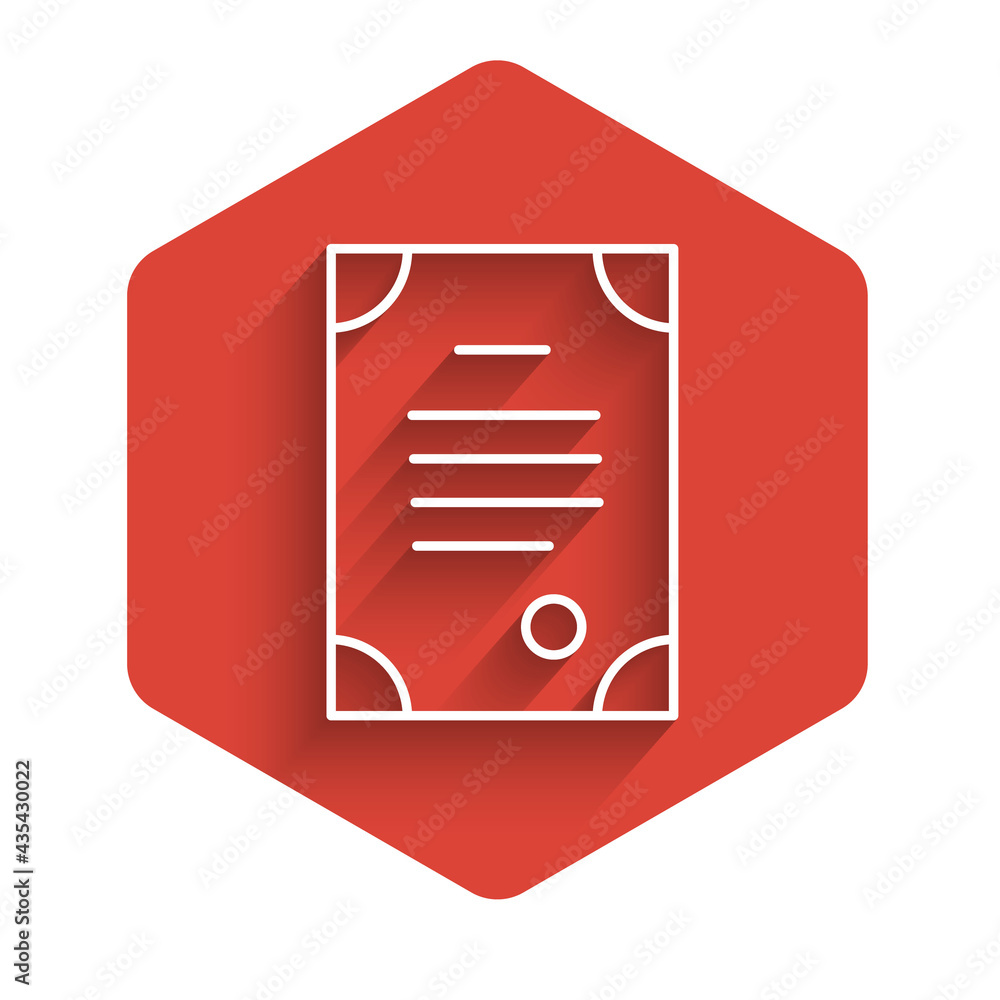 Aufkleber white line death certificate icon isolated with long shadow. red hexagon button. vector