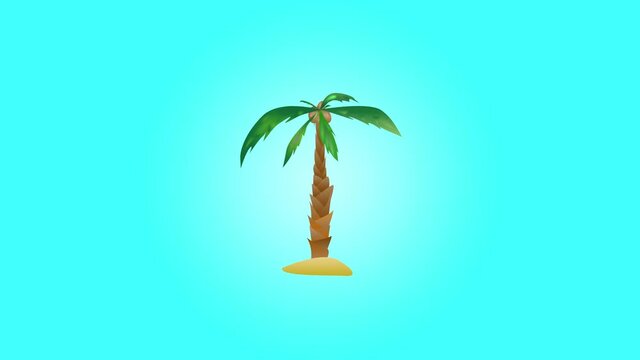 &eacute;t&eacute;, palmier, arbre, ile, paradis, vacance, noix de coco, pousse, grandir, grandit, animation, dessin, motion d&eacute;signe, isol&eacute;, place pour titre, titre, jaune, rose, bleu, orange, feuille, fraicheur, 