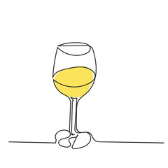 Continuous line art or One Line Drawing of wine glass Fun concept celebrates