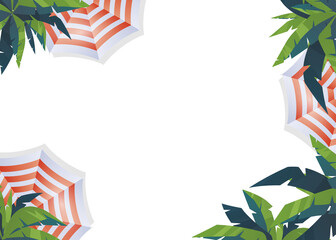 Frame from palm trees and sun umbrellas top view. Vector.