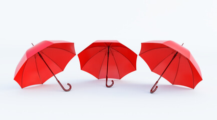classic elegant opened red umbrella isolated on white background, 3 red umbrella. 3D render
