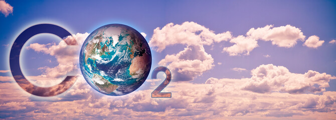 Presence of CO2 in the atmosphere - concept image with a NASA planet Earth image against a cloudy...