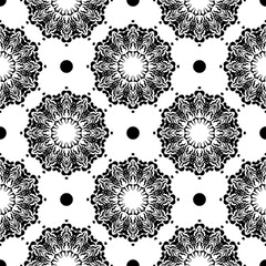 Black-white seamless pattern with vintage ornaments. Good for clothing and textiles. Vector illustration.