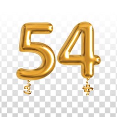 Vector realistic isolated golden balloon number of 54 for invitation decoration on the transparent background. - obrazy, fototapety, plakaty