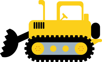 Drawing of construction equipment. Heavy tracked tractor.