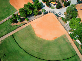 An aerial view of a baseball or softball field.
