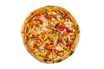 Delicious fresh pizza isolated on white background