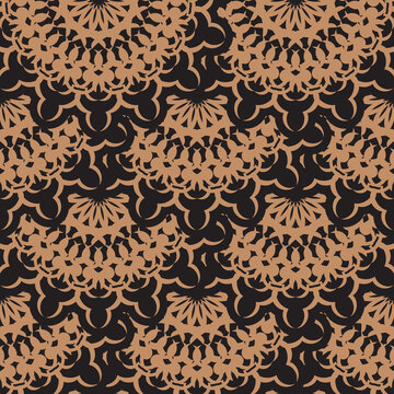 Black-orange seamless pattern with vintage ornaments. Good for clothing, textiles, backgrounds and prints. Vector illustration.