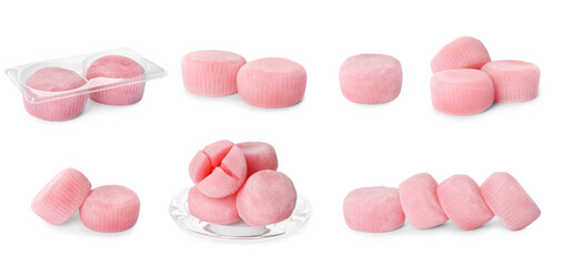 Set with with delicious mochi on white background. Banner design