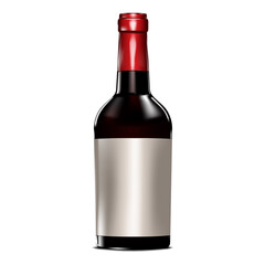Dark glass red wine bottle with blank label isolated on white background, mockup. Realistic vector illustration