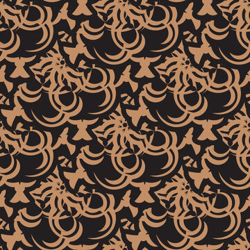 Black-orange seamless pattern with vintage ornaments. Good for murals, textiles and printing. Vector illustration.