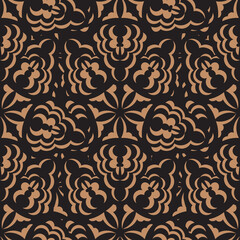 Black-orange seamless pattern with vintage ornaments. Good for menus, postcards, wallpaper and fabric. Vector illustration.