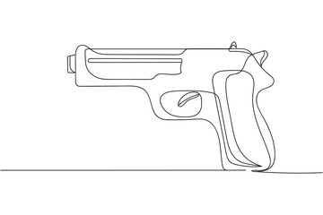 Continuous one line of pistol gun weapon in silhouette. Linear stylized.Minimalist.