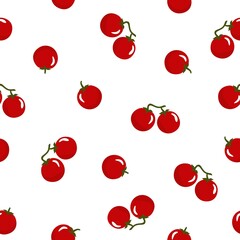 Seamless pattern with red cherry tomatoes on white background. Vector illustration.