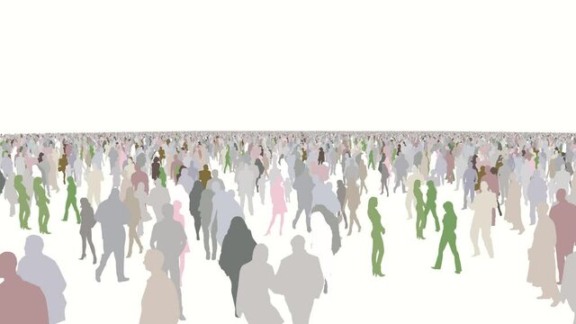 Colorful people in crowd animation  with white isolated background - graphics 