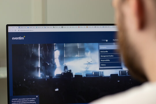 New York, USA - 1 May 2021: Cts Eventim company website on screen, Illustrative Editorial.