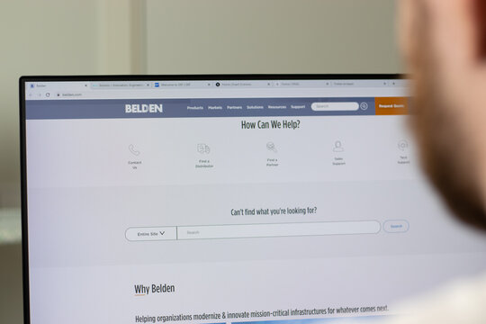 New York, USA - 1 May 2021: Belden company website on screen, Illustrative Editorial.