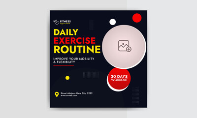 Gym  and fitness social media post or square flyer template
