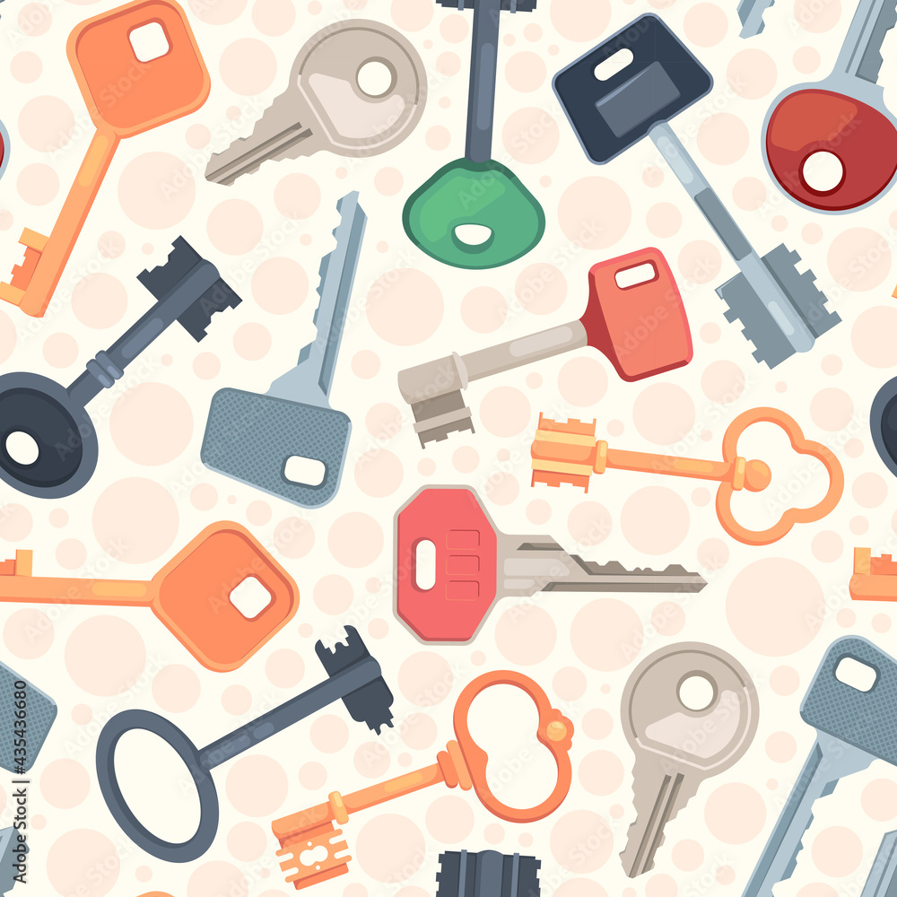 Poster keys pattern. protection security symbols steel keys seamless background for textile design projects