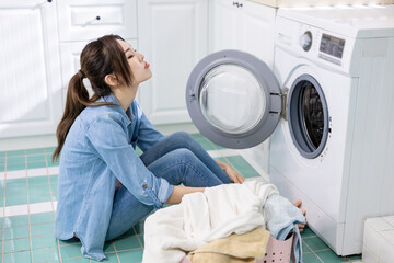 housewife wash clothes frustratedly