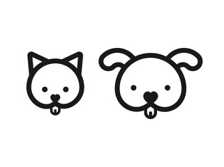 Dog and cat icon. Black thick outline. Vector illustration, flat design