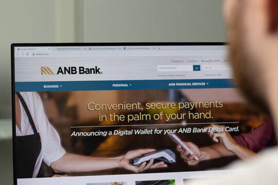 New York, USA - 1 May 2021: ANB Bank company website on screen, Illustrative Editorial.