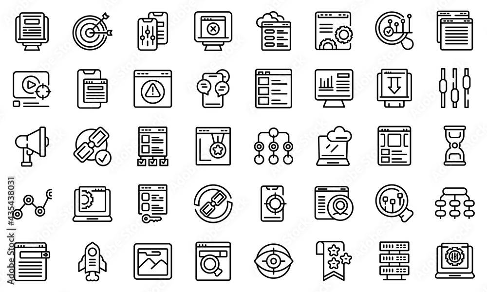 Poster search engine optimization icons set. outline set of search engine optimization vector icons for web