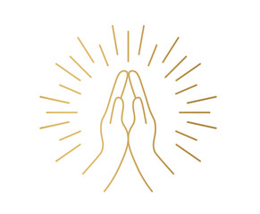 golden hands in praying position- vector illustration