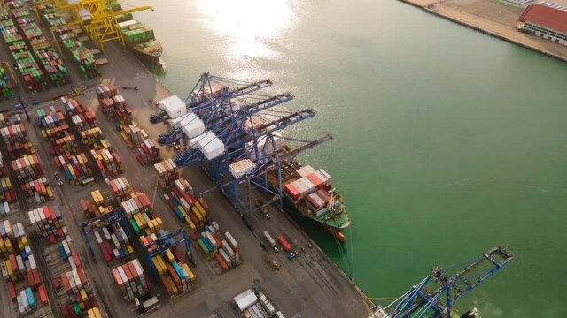 Time lapse Container , container ship in export and import business and logistics.