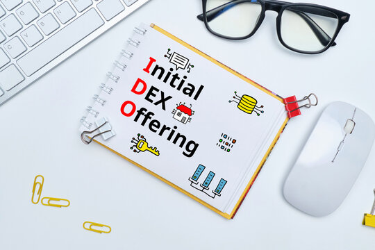Concept ido or Initial DEX Offering with abstract icons.