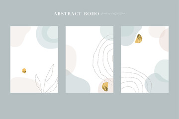 Abstract boho frames collection. Art shapes, geometric and brush textures