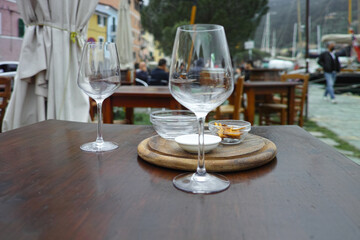 table with aperitif on the portovenere seafront