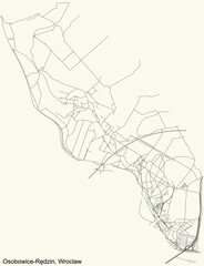 Black simple detailed street roads map on vintage beige background of the quarter Osobowice-Rędzin district of Wroclaw, Poland