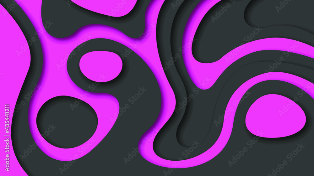 Poster pink and black wavy abstract paper cut background vector shadows 3d smooth objects modern design