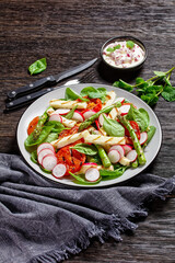 grilled Halloumi cheese, veggies and spinach salad
