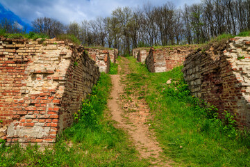 Fototapeta na wymiar Singing terraces are garden terraces built at 19th century and fortified by brick walls in Kharkiv region, Ukraine