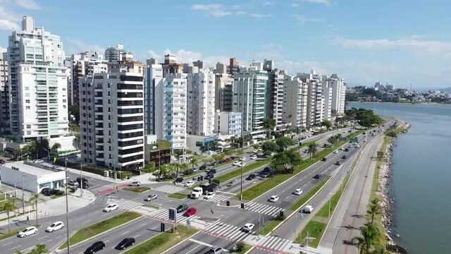 Beira Mar Seaside Shore Buildings Architecture Roads Transport Bridges Island Tropical Downtown View Landscape Streets Drone Pier Cityscape Florianopolis Santa Catarina Brazil