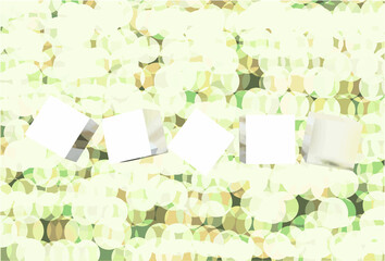 カラフルなアブストラクト円模様の中のメタリックな立方体・背景ベクターイラスト（イエローグリーン系