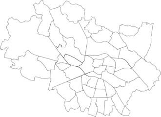 Simple blank white vector map with black borders of districts of Wroclaw, Poland