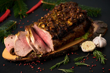 Christmas style baked meat with spices