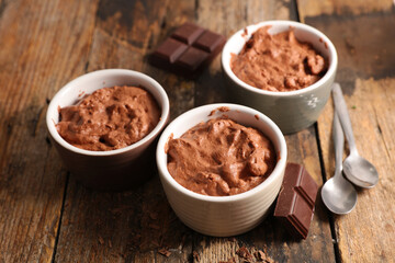 chocolate mousse on wood background