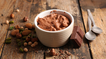 chocolate mousse on wood background