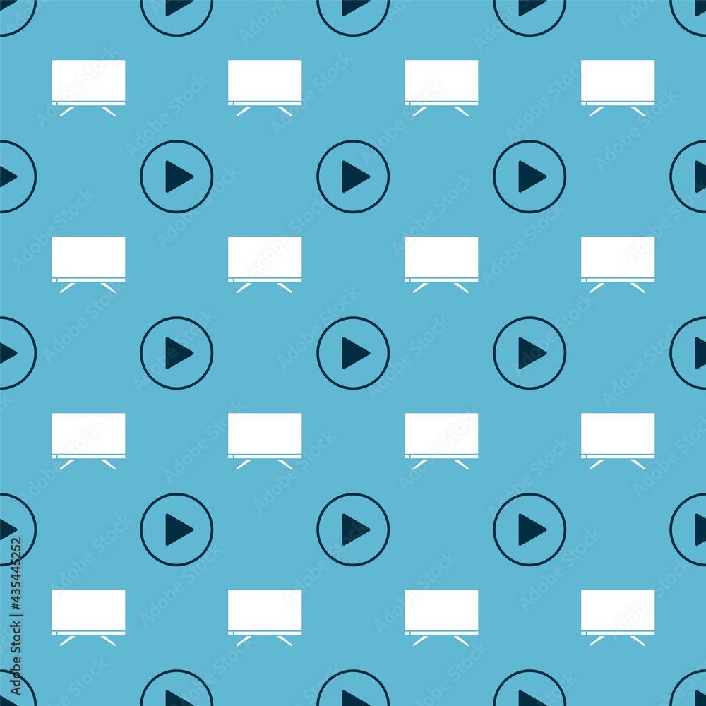 Poster set play in circle and smart tv on seamless pattern. vector