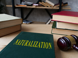 Book about naturalization as part of immigration law on the desk.