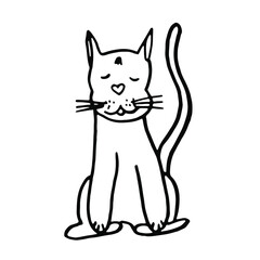 Doodle vector.Line art cat.Hand drawn line art doodle.