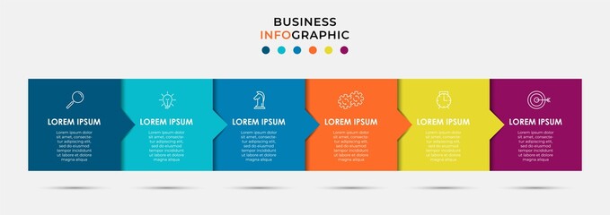 Vector Infographic label design business template with icons and 6 options or steps. Can be used for process diagram, presentations, workflow layout, banner, flow chart, info graph