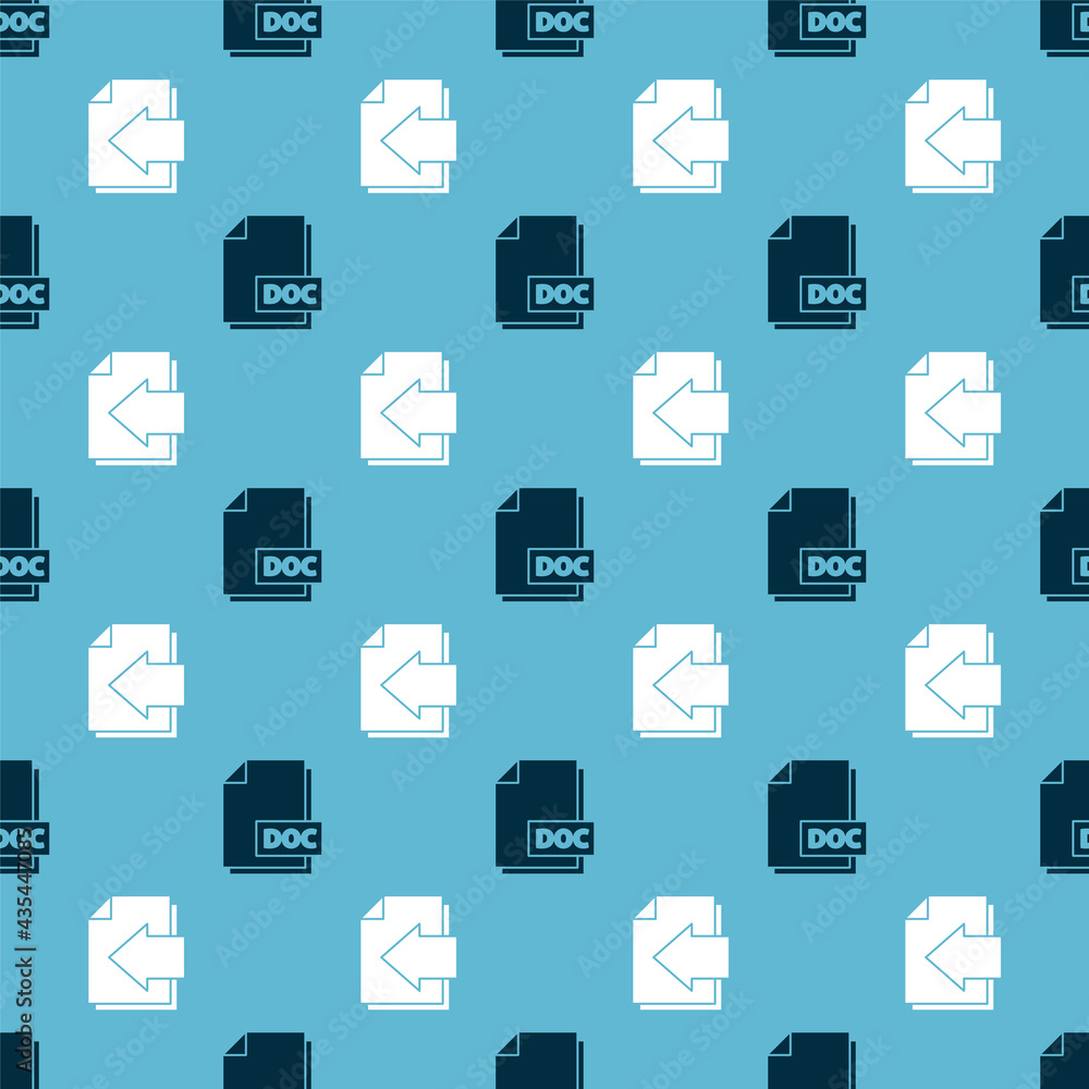 Poster set doc file document and next page arrow on seamless pattern. vector
