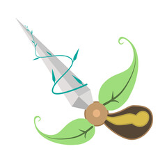 The sword with the handle is a leaf. Fantasy nature weapons for mobile game. Cute cartoon.vector ,illustration.